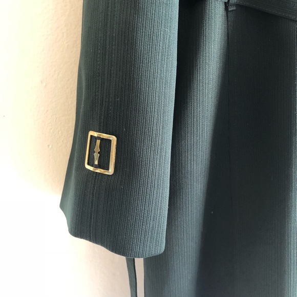 John Weitz Green Belted Trench Coat Gold Lining - Picture 7 of 8